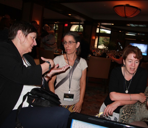 ArmadilloCon 2015 editor guest L. Timmel Duchamp and authors Rebecca Schwarz and Patrice Sarath at the Meet The Pros