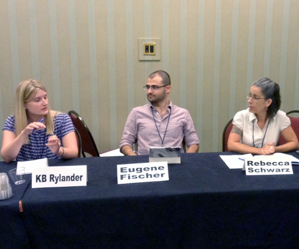 Short Fiction You Should Have Read Last Year panel at ArmadilloCon 2015. Left to right: K. B. Rylander, Eugene Fischer, Rebecca Schwarz.