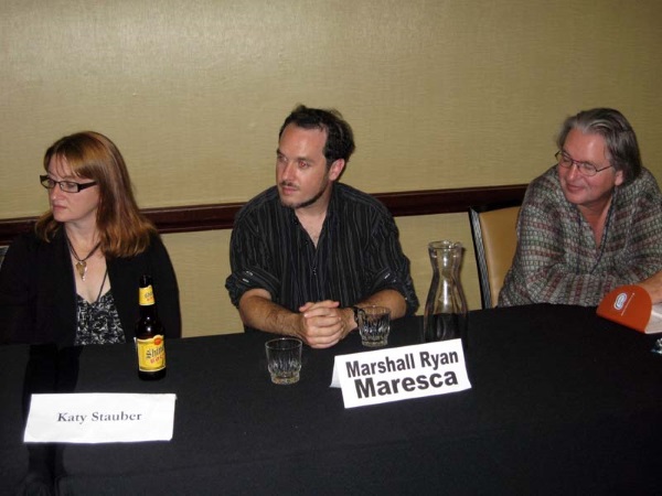 Authors Katy Stauber, Marshall Maresca, and Bruce Sterling at the ArmadilloCon 2011